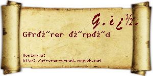 Gfrörer Árpád névjegykártya